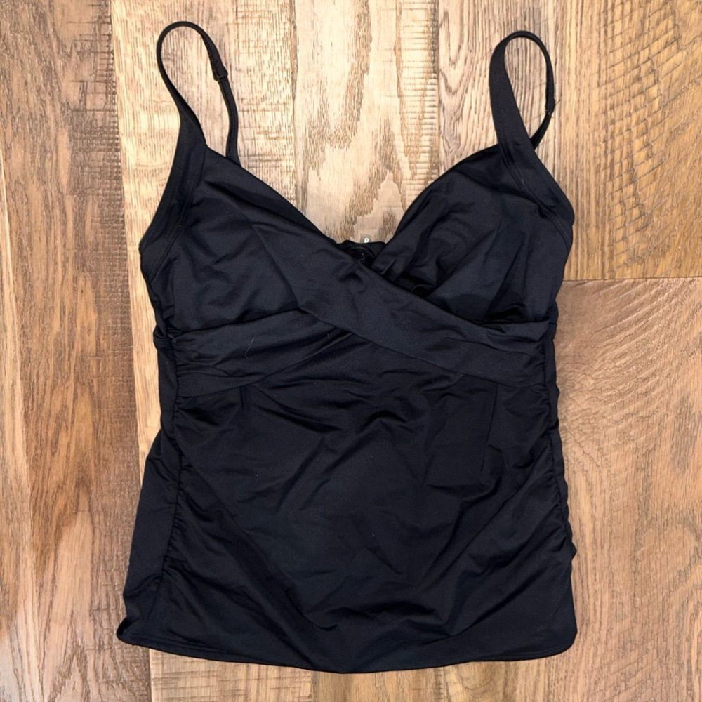 Lands' End Women’s Solid Black Wrap Underwire Tankini Swim Top Size 10L Medium